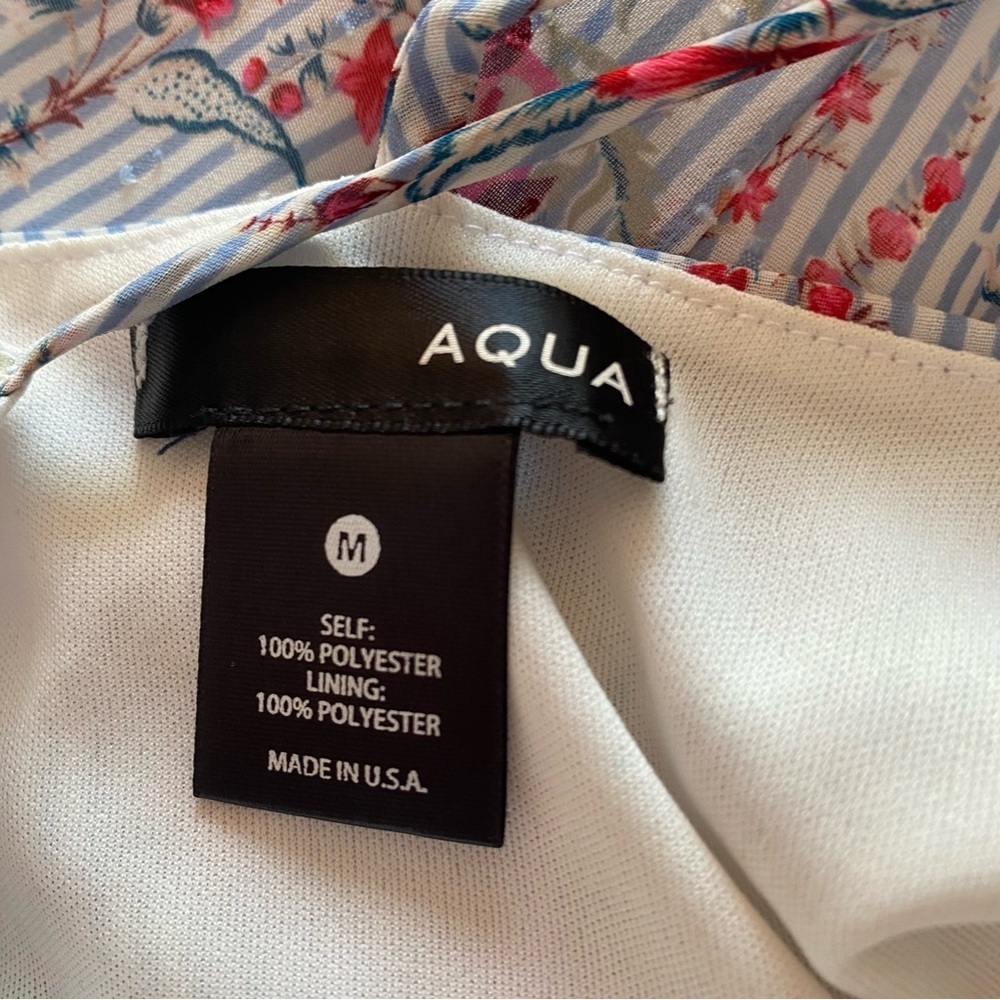 Aqua Floral Striped Mini Dress - white and Blue size medium - Picture 5 of 8